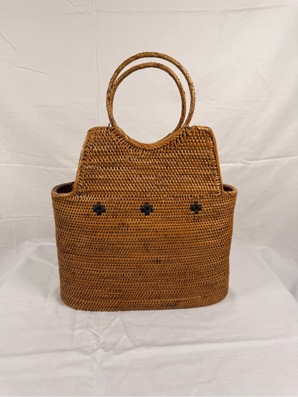 Woven Rattan Tote Bag in Brown